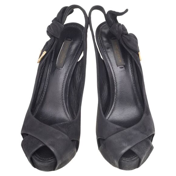 Louis Vuitton Black Suede Platform Slingback Sandals Size 37 - Picture 3 of 4